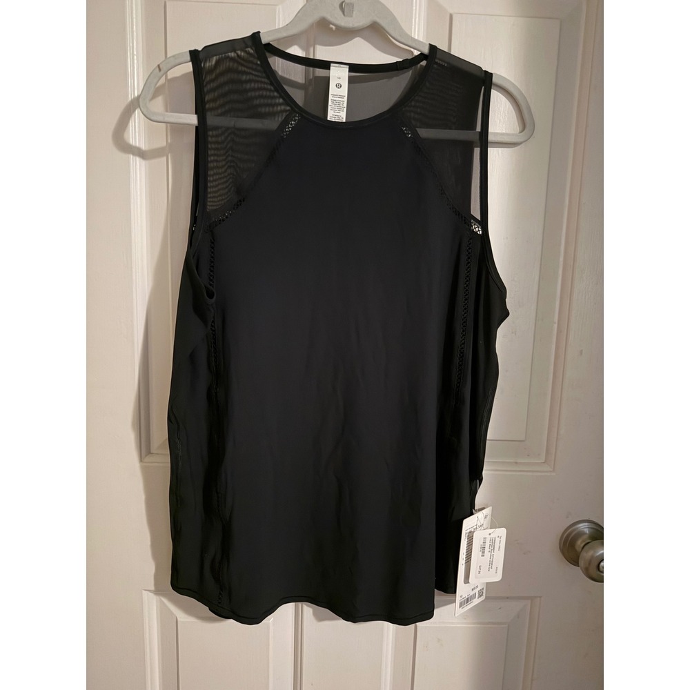 Lululemon Sculpt Tank Lace Trim Black Mesh Athletic Workout Top LW1FEKS Size 10